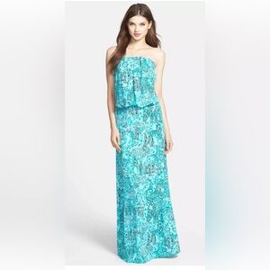 Lilly Pulitzer size XS Morada maxi dress Elegant Blue Strapless Maxi Dre…